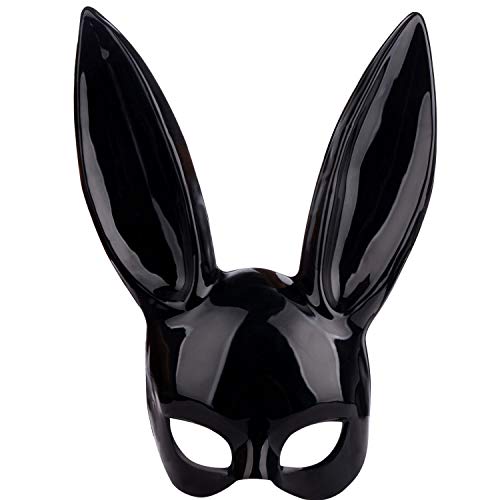 RTWAY Máscara de conejo, máscara de mascarada negra, máscara de conejo con orejas, máscara de conejo para Halloween, disfraz de fiesta de cosplay, Pascua, carnaval