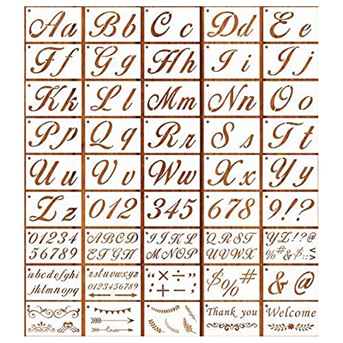 RUIJIE Juego de plantillas de alfabeto con números y signos para dibujo artístico reutilizable de plástico número de letras para cartel de tienda (45 piezas)