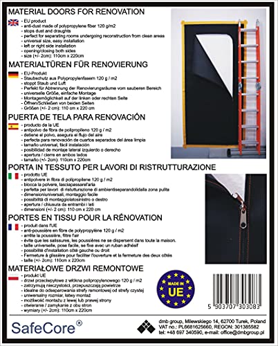 SafeCore Puerta Antipolvo Atrapa Plastico Protector – Cremallera Plegable Puertas Proteccion Cubrir Pintor Productos, 220 x 110 cm