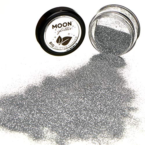 Saleros de Purpurina Eco Biodegradable de Moon Glitter - Purpurina 100% Cosmética Bio para Cara, Cuerpo, Uñas, Pelo y Labios - 5g - Plata