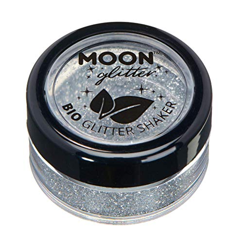 Saleros de Purpurina Eco Biodegradable de Moon Glitter - Purpurina 100% Cosmética Bio para Cara, Cuerpo, Uñas, Pelo y Labios - 5g - Plata