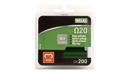 SALKI Grapas para Cercas Ω20 - Blíster de 200 Grapas Anilladas Verdes Omega-20, Diámetro de 2mm