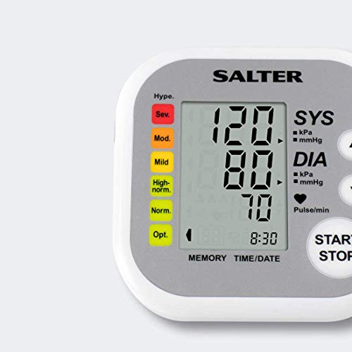 Salter Tensiómetro de brazo automático, Detector de pulso automático, medidor de presión arterial, capacidad de memoria de 60 lecturas
