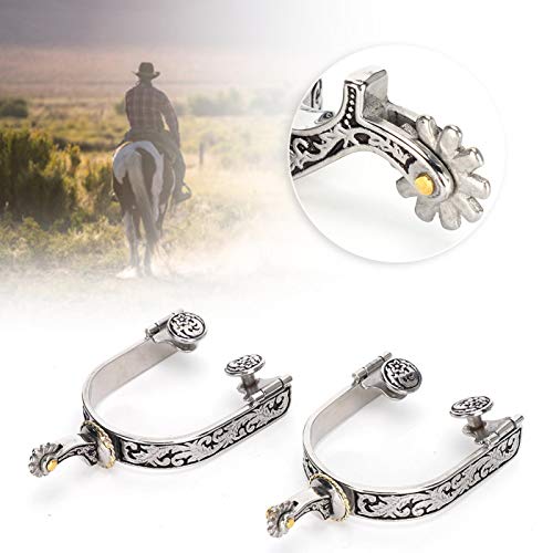 SALUTUYA Boot Spurs Silver West Cowboy Spurs Style 2PCS Patrón Exquisito para Entrenamiento de Caballos 3.35x3.15 Pulgadas