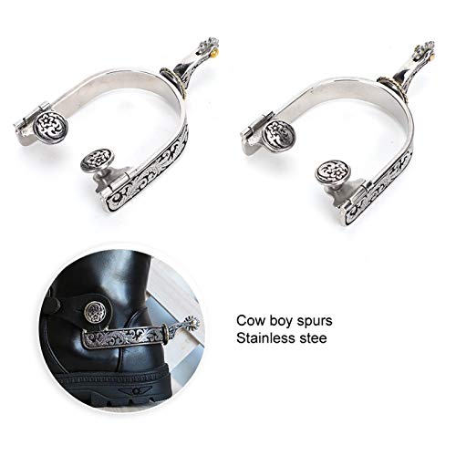 SALUTUYA Horse Spurs 2PCS Exquisito patrón West Cowboy Spurs Style Silver para Entrenamiento de Caballos