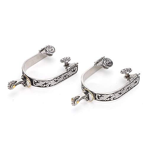 SALUTUYA Horse Spurs 2PCS Exquisito patrón West Cowboy Spurs Style Silver para Entrenamiento de Caballos