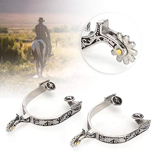 SALUTUYA West Cowboy Spurs Style Espuelas de Caballo de Acero Inoxidable Patrón Exquisito de Plata para Entrenamiento de Caballos