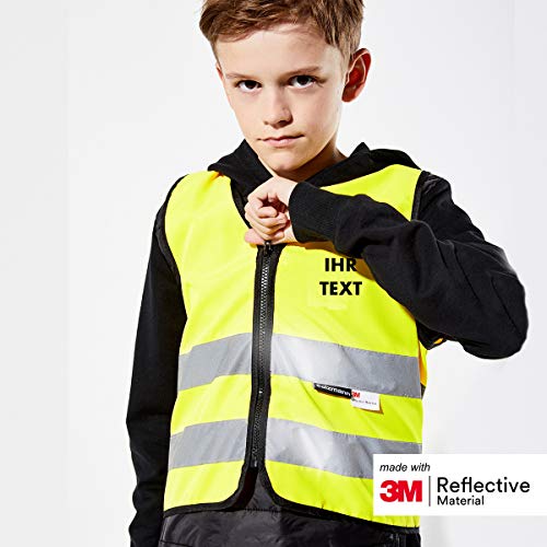 Salzmann 3M Chaleco de Seguridad para niños con Estampado Personalizado - Chaleco Reflectante con Logotipo - Fabricado con Material Reflectante 3M