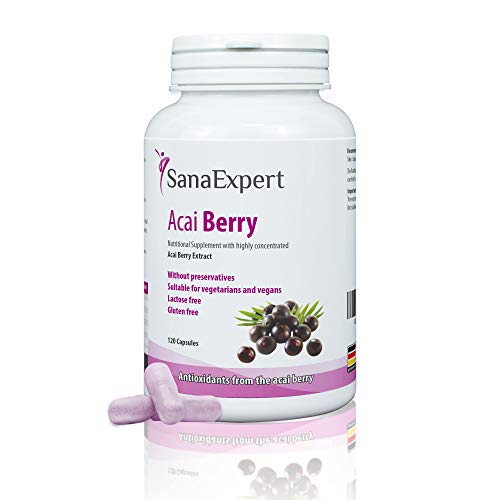 SanaExpert Acai Berry | EXTRACTO PURO DE ACAI BERRY | alta dosis de 4000 mg de fruta Acai (120 comprimidos) Ingredientes 100% naturales y veganos. Fabricado en Alemania.