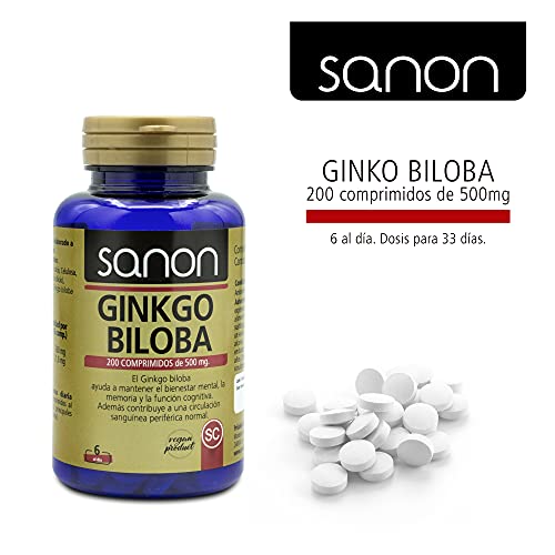 SANON Ginkgo Biloba, Complejo Vitaminico Antioxidante que Ayuda a la Memoria, Circulación Sanguínea (Varices y Hemorroides), Concentración y Cansancio Mental, Protector Capilar