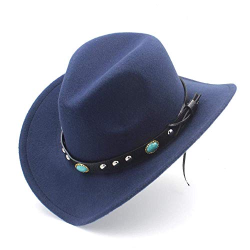 Saoye Fashion Moda Western Cowboy Hat con Roll Up Brim Fieltro Cowgirl Fácil De Igualar Sombrero Gorras Mujeres Hombres (Color: Negro Tamaño: 56 58Cm) (Color : Azul Oscuro, Size : 56-58CM)