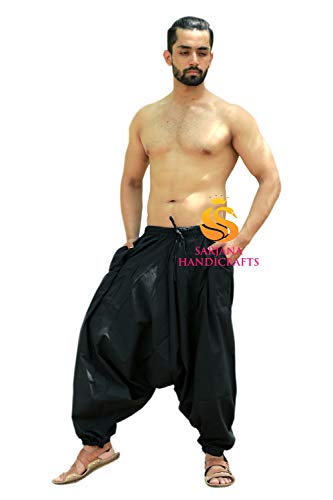 Sarjana Handicrafts - Pantalón bombacho hindú de algodón, pantalón harem, pantalón de yoga para hombre Negro Negro ( Talla única