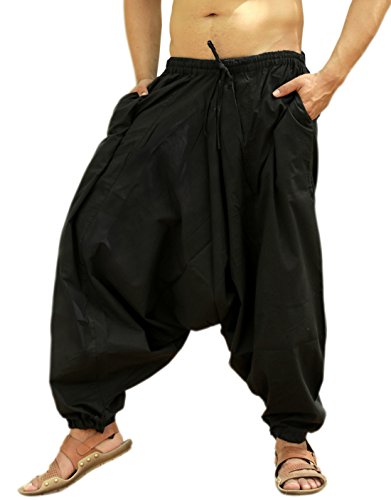 Sarjana Handicrafts - Pantalón bombacho hindú de algodón, pantalón harem, pantalón de yoga para hombre Negro Negro ( Talla única