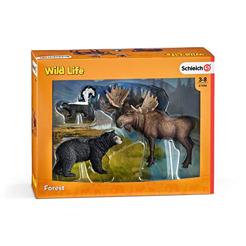 Schleich- Set 3 Figuras Habitantes del Bosque - Alce, Oso Negro y Mofeta