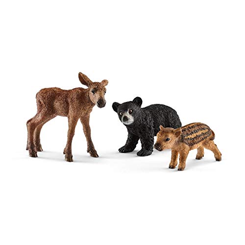 Schleich Wild Life - Crías de Animales del Bosque, Incluye Osezno negro, Cría de Alce y Jabato
