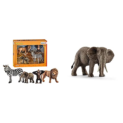 Schleich - Wild Life Set De Figuras, Safari, Multicolor (42387) + Figura Elefante Africano Hembra