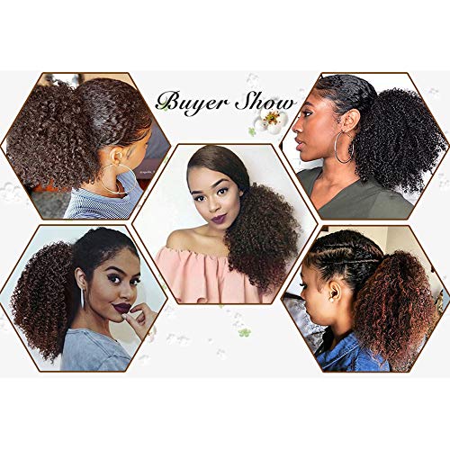 SEGO Moño Postizo [Afro Drawstring Ponytail] Rizado Pelo Sintético Como Pelo Natural [Negro/Castaño Caoba Claro] Coleta Postiza Corta para Mujer Extensiones de Cabello Clip (130g)