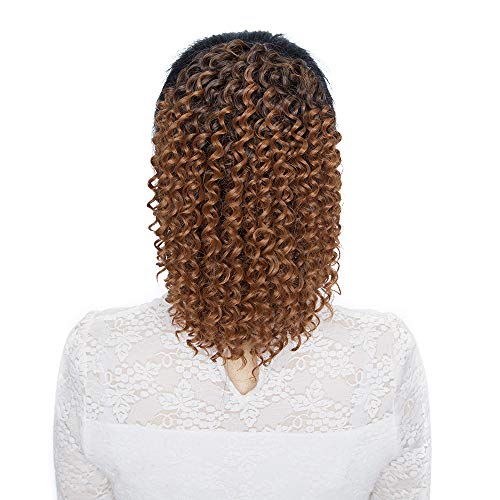 SEGO Moño Postizo [Afro Drawstring Ponytail] Rizado Pelo Sintético Como Pelo Natural [Negro/Castaño Caoba Claro] Coleta Postiza Corta para Mujer Extensiones de Cabello Clip (130g)