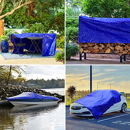 Sekey Lona Impermeable Exterior 4x5 m - PE 200 g/㎡ - Lona de Protección con Ojales para leña, Muebles de Jardín, Camiones, Resistente a la Rotura, Azul