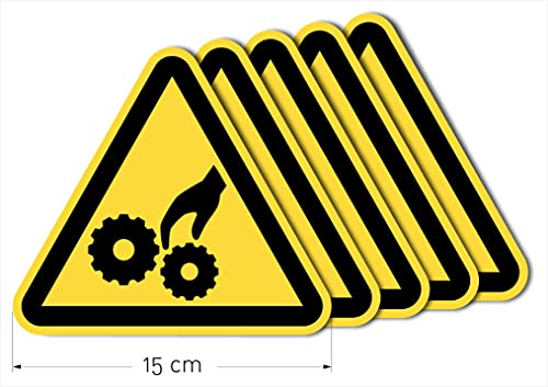 Señal Adhesiva Advertencia Riesgo de Atrapamiento 5 uds de 15 cm Pegatina Triangulo Amarillo Señalización Peligro (15 cm, Atrapamiento)