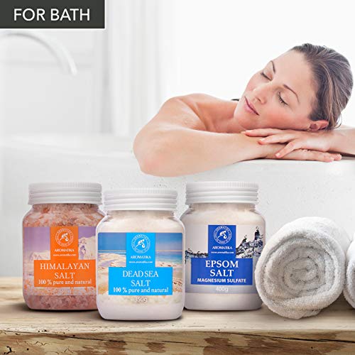 Set de Sales de Baño - Sal Epsom - Sal Rosa del Himalaya - Sal del Mar Muerto - 100% Puro y Natural - Cuidado del Cuerpo - Lo mejor para un Buen Sueño - Belleza - Baño - Bienestar - Aromaterapia