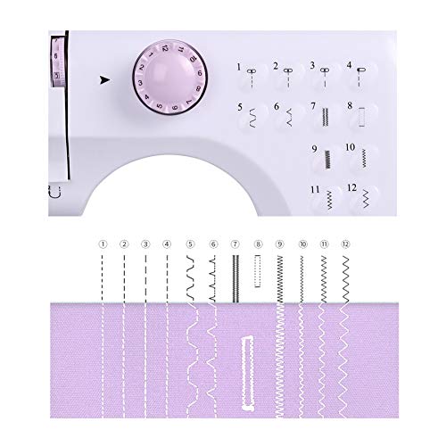 Sfeomi Maquina de Coser Electrica 12 Puntadas Mini Maquina de Coser Portatil con Luz de LED Sewing Machine para Ropa, Fundas de Almohadas, Sábanas