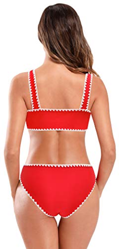SHEKINI Bikini De Dos Piezas para Mujer Traje De BañO Deportivo Chaleco Top De Bikini Parte De Abajo De Bikini De Cintura Baja (Rojo, S)