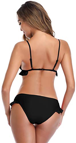 SHEKINI Mujer Bikini Sexy Traje de Baño de Dos Piezas Cintura Baja Pantalones de Baño Encaje (S, Negro)
