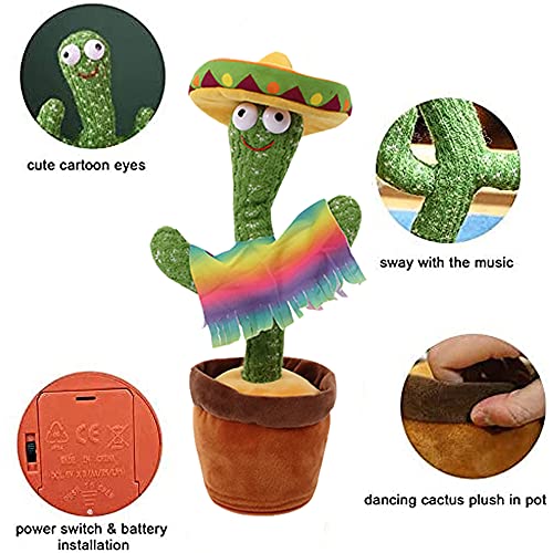 ShengOu Cactus Que Baila,Cactus Bailarin,Cactus Interactivo,Cactus Plush Toy,Juguete de Cactus Bailarin,Juguete de Peluche de Cactus,Cactus Bailando (Sombrero Amarillo)