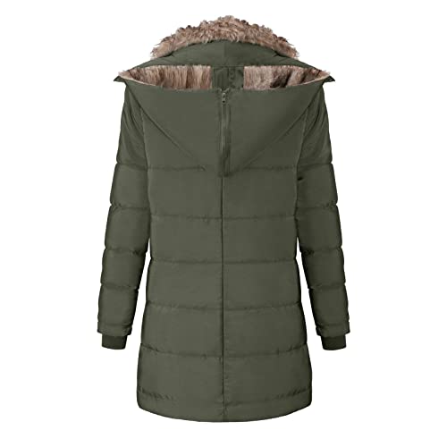 shesuseke Abrigo de mujer de invierno con capucha y acolchado de algodón, resistente al viento, chaqueta de terciopelo, ejército verde, XXXL