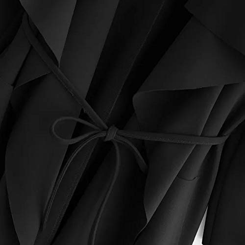 SHOBDW Liquidación Venta Mujer Cascada Sólida Cuello Vendaje de Bolsillo Abrigo Chaqueta Otoño Invierno Tops de Manga Larga Suelta Largo Outwear (Negro,M)