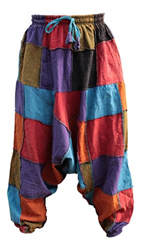 Shopoholic Fashion - Pantalones harén únicos, estilo mosaico hippy multicolor Patch Small