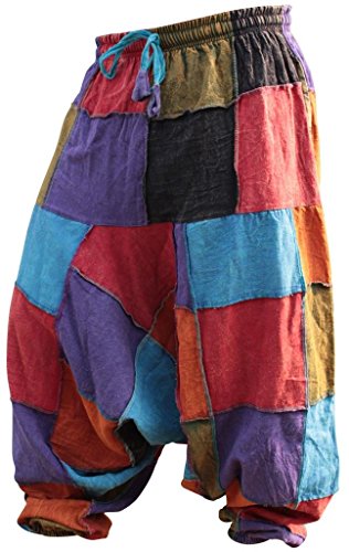 Shopoholic Fashion - Pantalones harén únicos, estilo mosaico hippy multicolor Patch Small