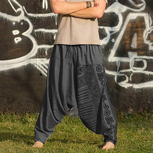 Shujin - Pantalones harem para hombre, para yoga, danza, playa, pantalones para tiempo libre, pantalones de Aladín, pantalones de estilo retro gris S