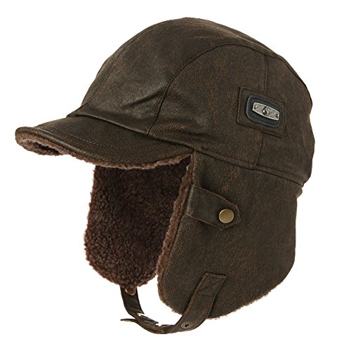 SIGGI sombrero de piel sintética de aviador, gorra de piloto para hombres, gorro de caza de invierno