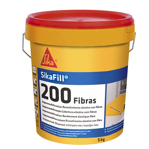SikaFill 200 Fibras, Gris, Pintura acrílica con fibras de vidrio para impermabilización de cubiertas visitalbles y protección de pareces medianeras, 5kg