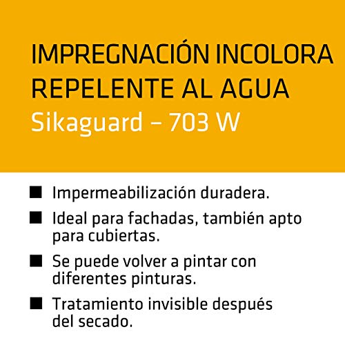 Sikagard 703W, Impregnación repelente al agua transparente, lista para su uso, para proteger las fachadas frente a la penetración del agua, 5L