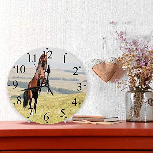 Silencioso Wall Clock Decoración de hogar de Reloj de Redondo,Caballos, Bahía Akhal Teke Caballo Semental Cría en el campo Noble Mamífero Al aire libre P,para Hogar, Sala de Estar, el Aula