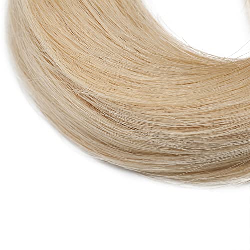 Silk-co Moño Postizo de Pelo Natural Rizado con Goma Extensiones de Cabello Postizo Coletero Grueso Peluca Peinado Pelo Humano 17g - #613 Blanqueador Rubio