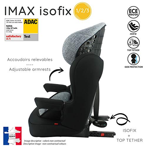 Silla de coche para Bebe isofix IMAX grupo 1/2/3 (9-36kg) con proteccion lateral y el reposacabezas ajustable - made in France - Minnie