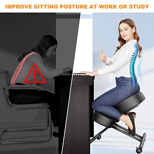 Silla ergonómica de rodillas, taburete ajustable para el hogar y la oficina, alivia el dolor de espalda y cuello, mejora la postura