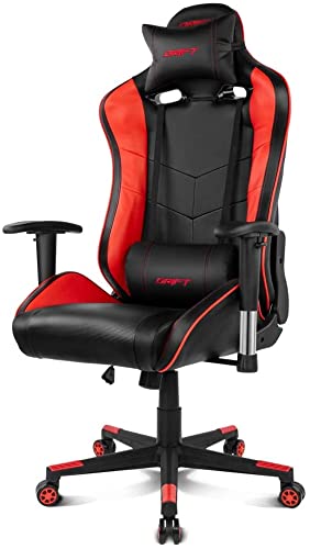 Silla Gaming Profesional, Polipiel, reposabrazos 2D, Piston Clase 4, Asiento basculable, Altura Regulable, Respaldo reclinable, Cojines Lumbar y Cervical, Color Negro/Rojo