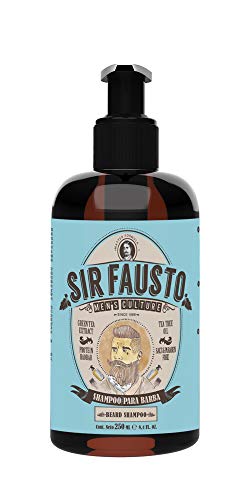 Sir Fausto Champú Barba y Bigote/Beard Shampoo/Acción Antibacteriana & Antiséptica Ingredientes Naturales: Árbol de Te & Te Verde, Proteina Baobab 250ml