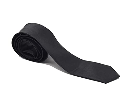 Skinny Tie Corbata fina Negro fuerte, 142 cm de largo, Corbata negra larga y delgada, Corbata de disfraces, Corbata de vestir