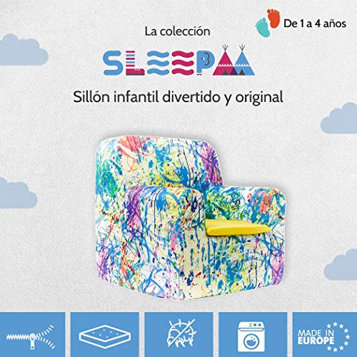 SLEEPAA Sillon bebe 1-4 años Desenfundable Lavable Resistente Seguro Ligero Cómodo Decoracion muebles niños Fabricado en España 40x40x42 cm (Pollock)