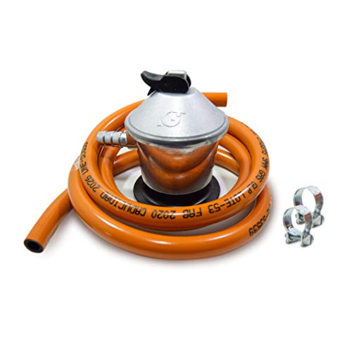 S&M 321771 Regulador de Gas Butano+ Tubo Goma 1,5 M + 2 Abraz, Gris/Naranja