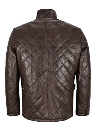 Smart Range Leather Chaqueta de Cuero Acolchada para Hombre Marrón Clásico Real Piel de Cordero años 70 Chaqueta de Moda UK (XL)