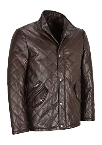Smart Range Leather Chaqueta de Cuero Acolchada para Hombre Marrón Clásico Real Piel de Cordero años 70 Chaqueta de Moda UK (XL)