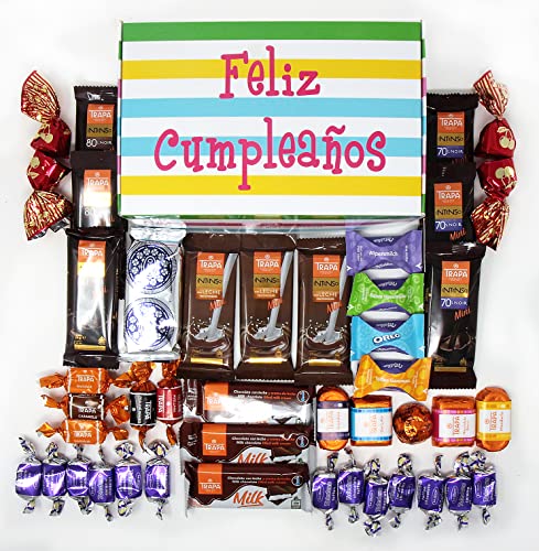 SMARTY BOX Caja Regalo Chuches Caramelos y Gominolas Chocolates Bombones Cumpleaños , Pareja, Amigos, Cesta Golosinas con Mensajes Dulces sin Gluten, Fabricado en España (Chocolates)