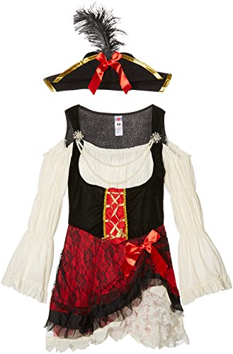 Smiffys-23281S Traje de Dama Pirata glamurosa, con Vestido y Sombrero, Color Rojo, S-EU Tamaño 36-38 (Smiffy'S 23281S)